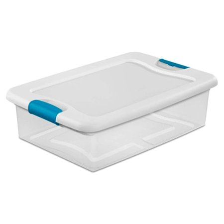 DENDESIGNS 32 qt Latching Box with White Lid & Blue Latches DE830362